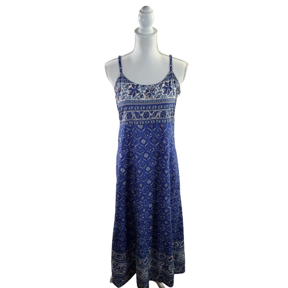 Funky People Boho Sleeveless Blue Paisley 100% Cotton Maxi Sundress Medium